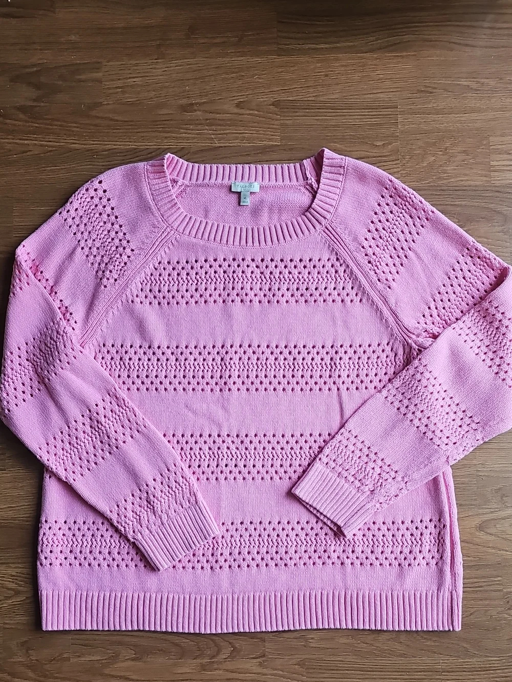 Talbots Pink Open Knit Long Sleeve Crewneck Sweater Women's Size XL